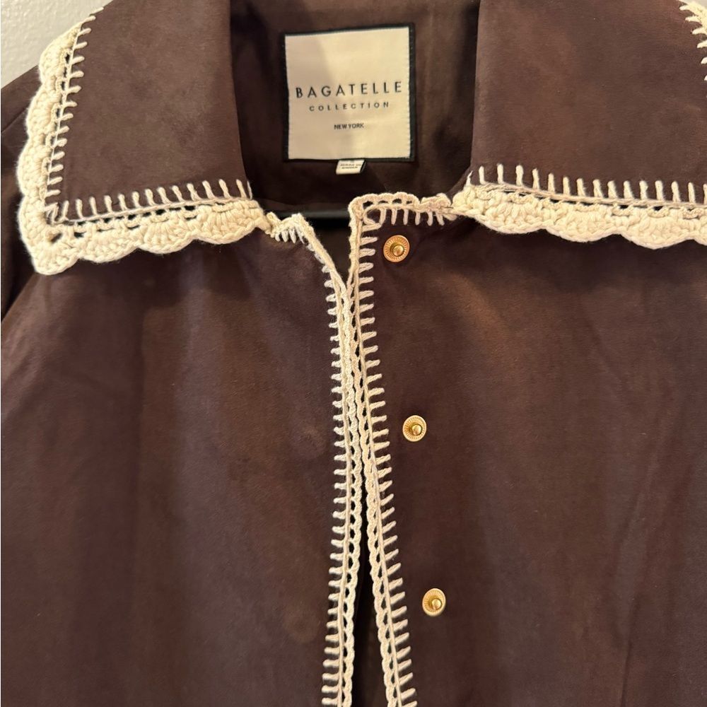 Bagatelle Collection Faux Suede Crochet Trim Jacket S NWT - Picture 2 of 8